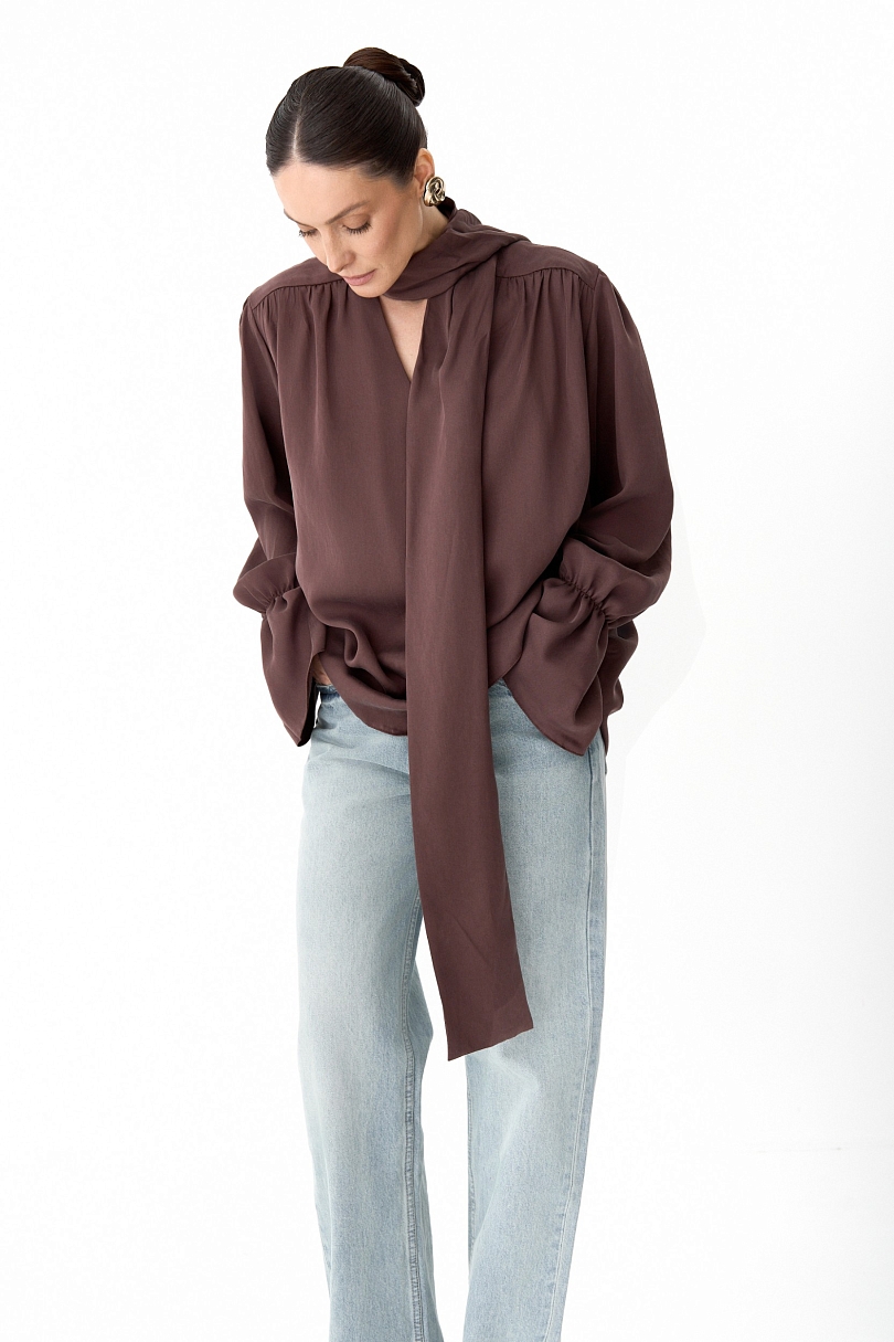 Блуза из 100% лиоцелла с бантом