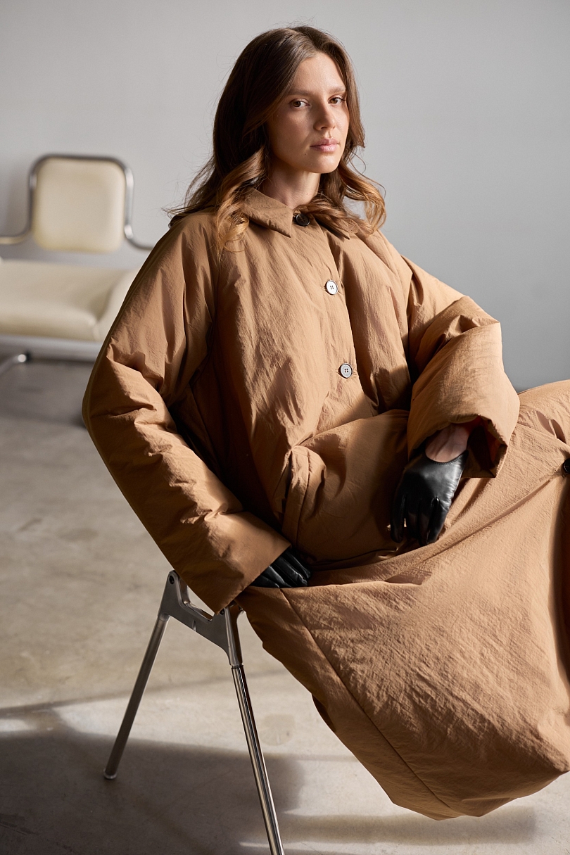 Тренч утепленный макси длины 