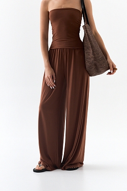 Брюки широкие из ткани с велюр эффектом