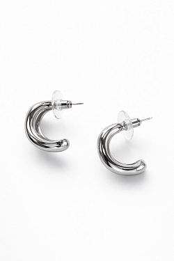 Серьги объемные изогнутые, серебро