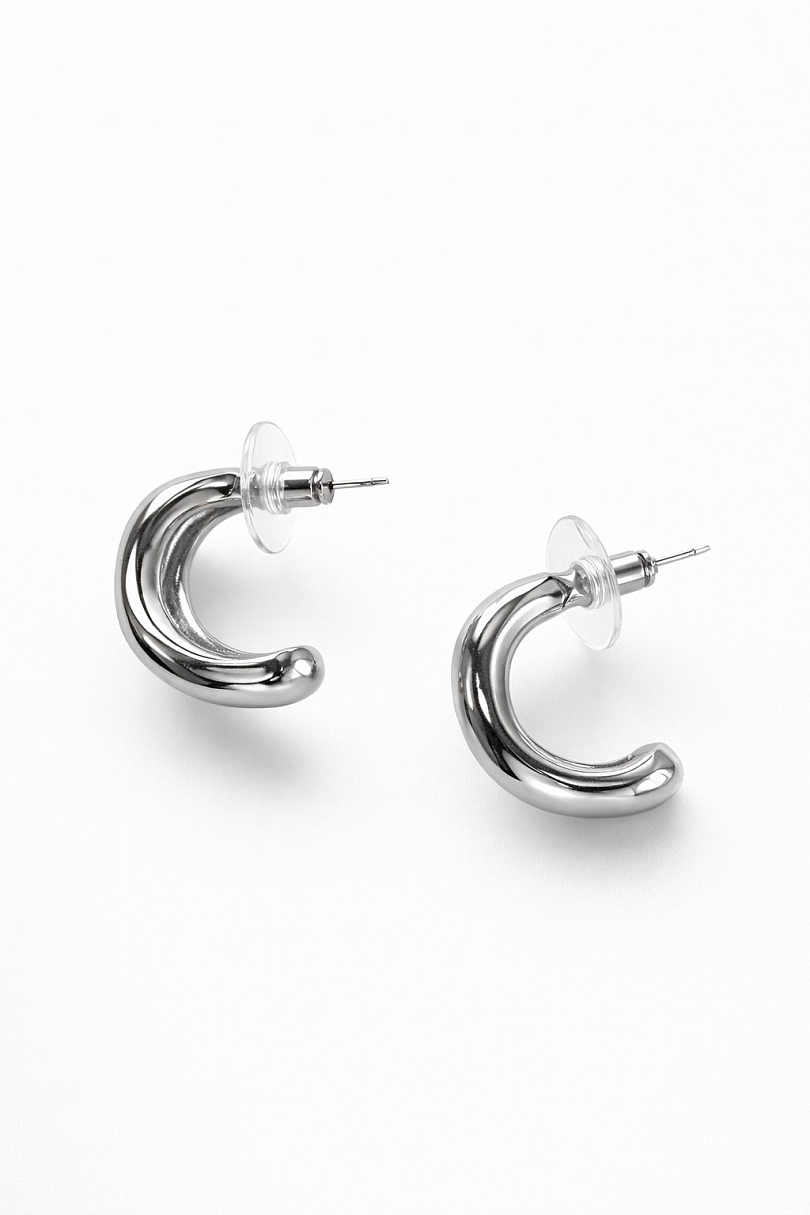 Серьги объемные изогнутые, серебро