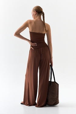 Брюки широкие из ткани с велюр эффектом