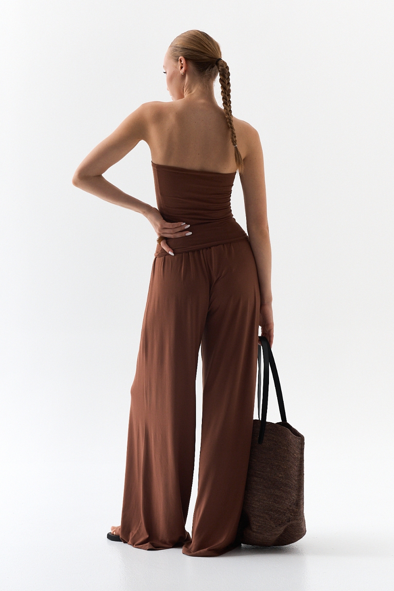 Брюки широкие из ткани с велюр эффектом