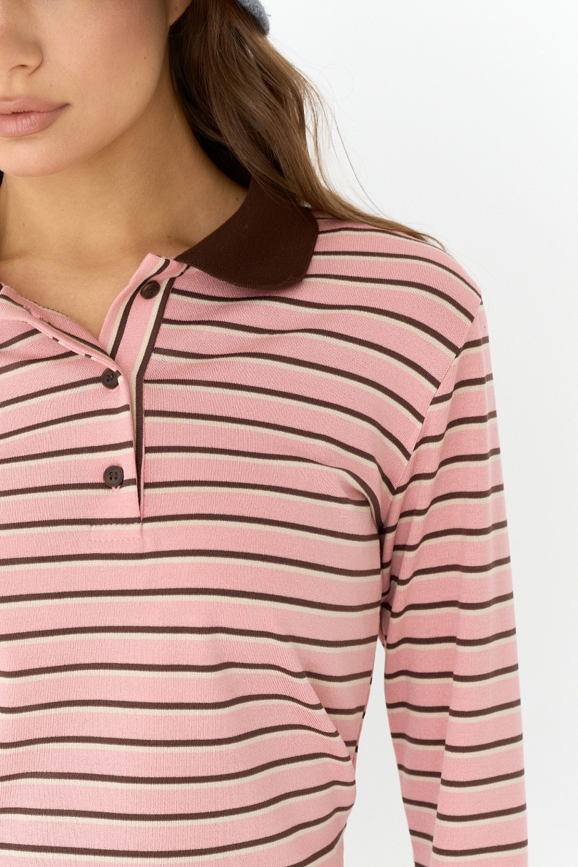 Лонгслив с воротником поло полуприталенный