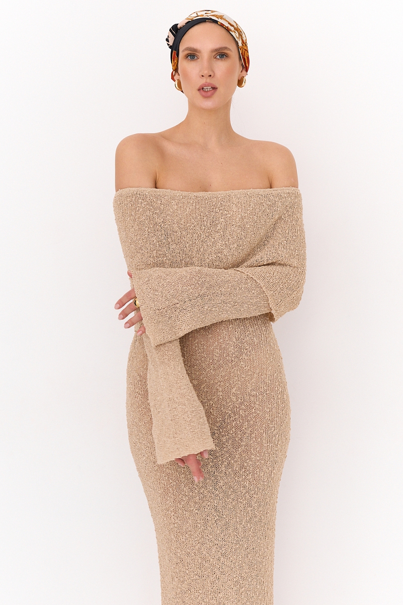 Платье макси из трикотажа букле
