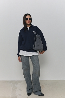 Свитшот-поло из хлопка с вышивкой