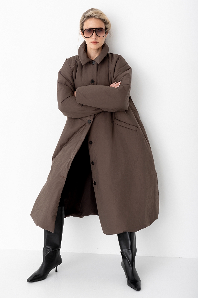 Тренч утепленный макси длины 