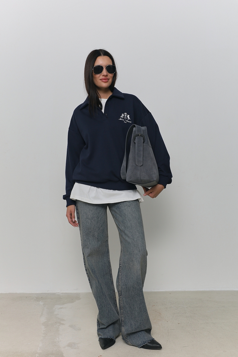 Свитшот-поло из хлопка с вышивкой