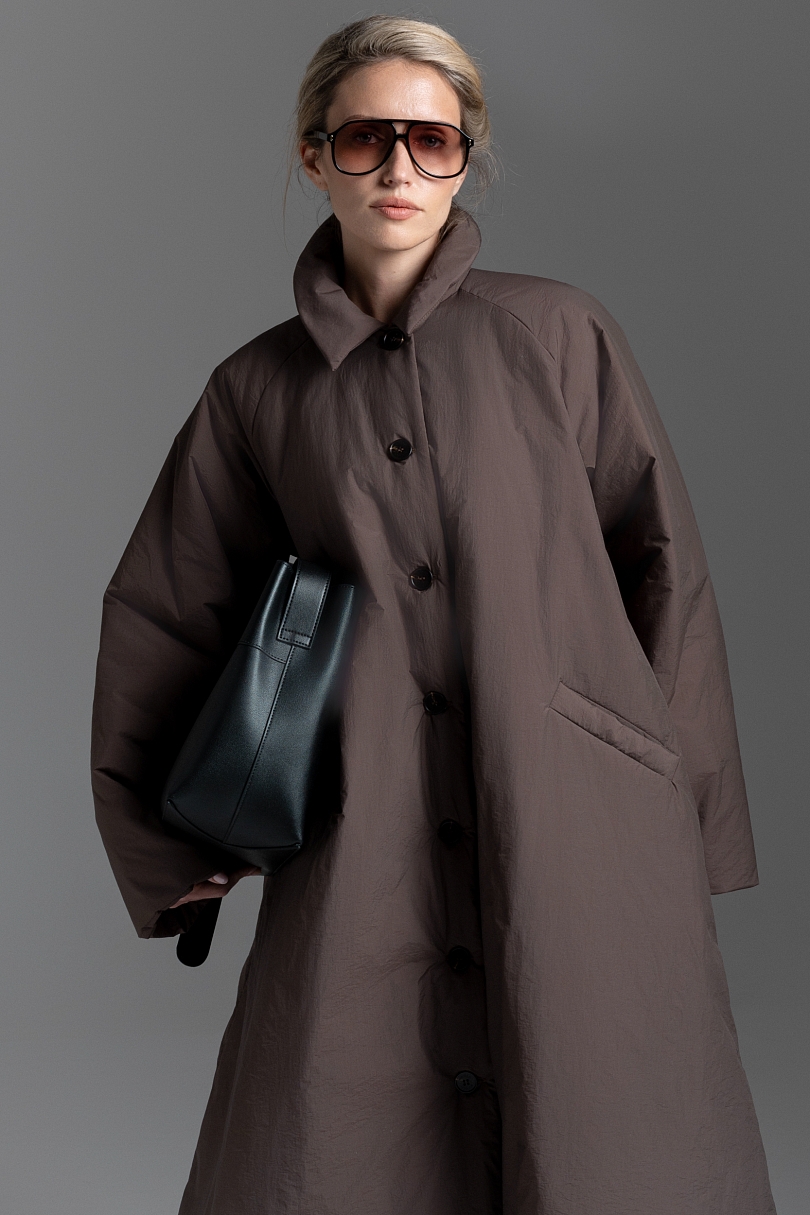 Тренч утепленный макси длины 