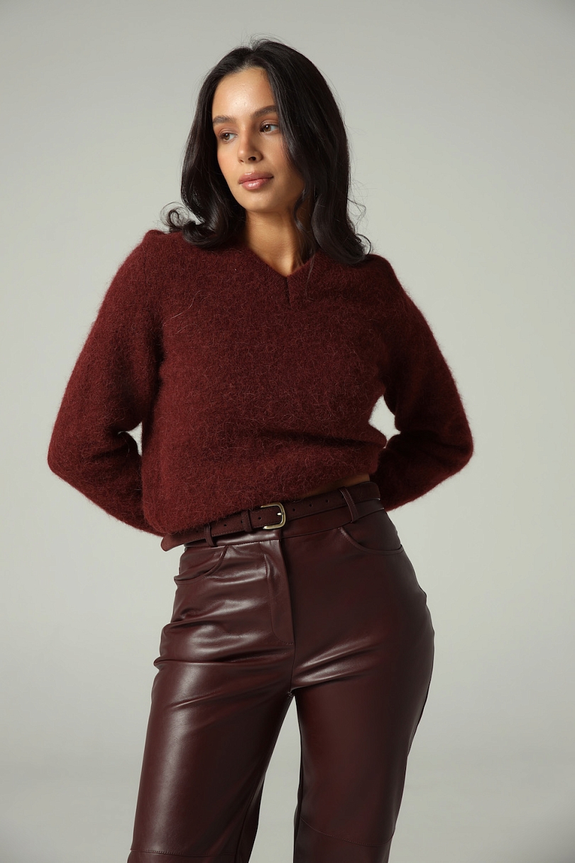 Брюки расклешенные из экокожи