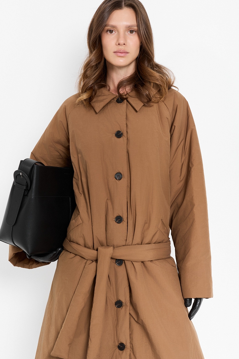 Тренч утепленный макси длины 