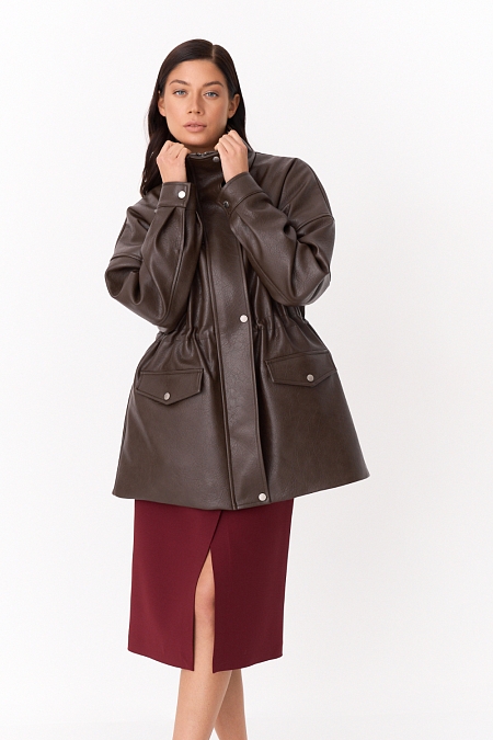 Парка из зернистой экокожи утепленная