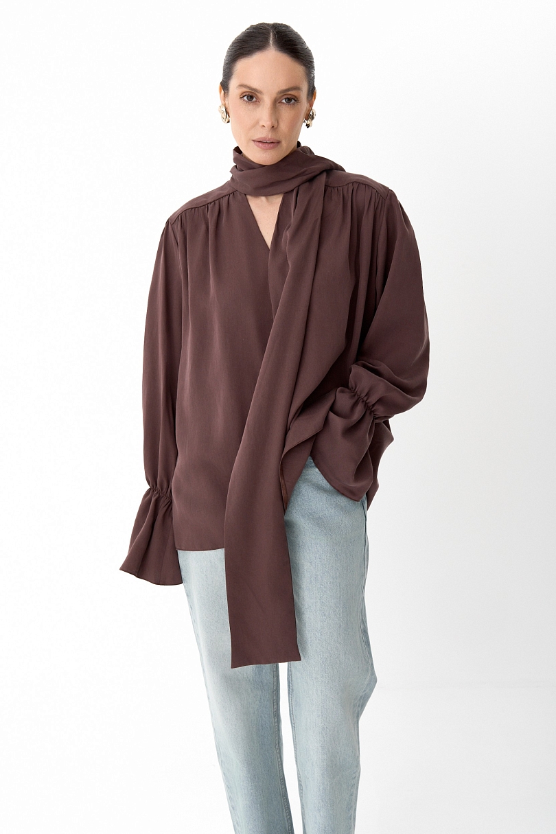 Блуза из 100% лиоцелла с бантом