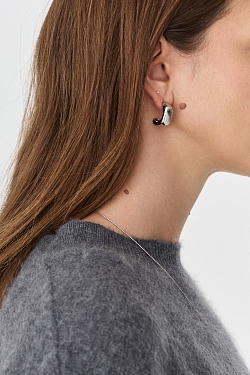 Серьги объемные изогнутые, серебро