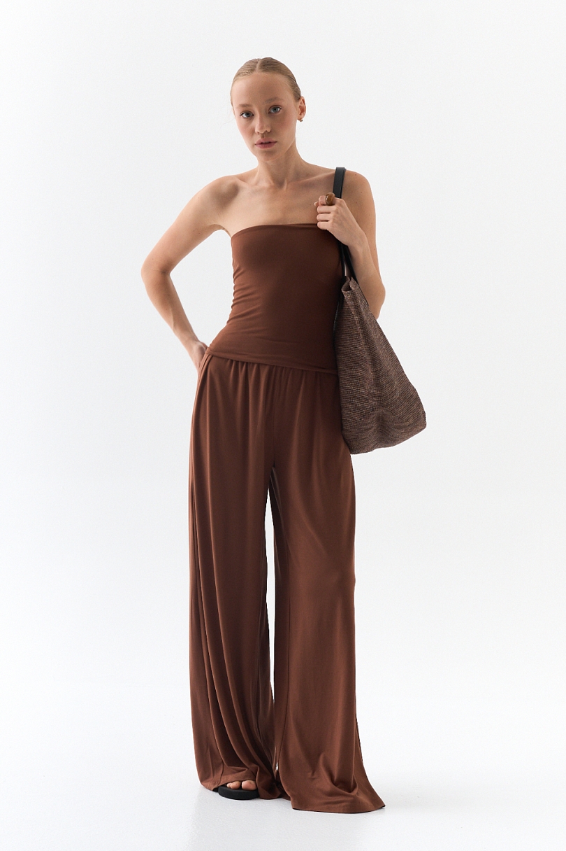 Брюки широкие из ткани с велюр эффектом