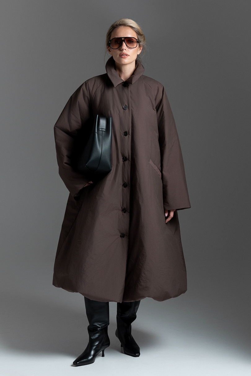 Тренч утепленный макси длины 