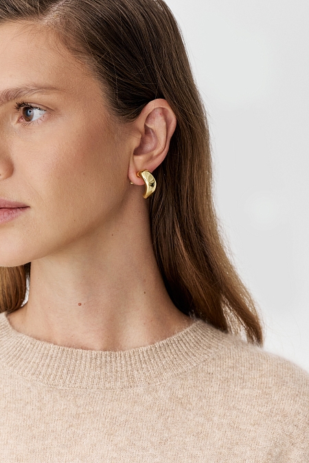 Серьги объемные изогнутые, золото