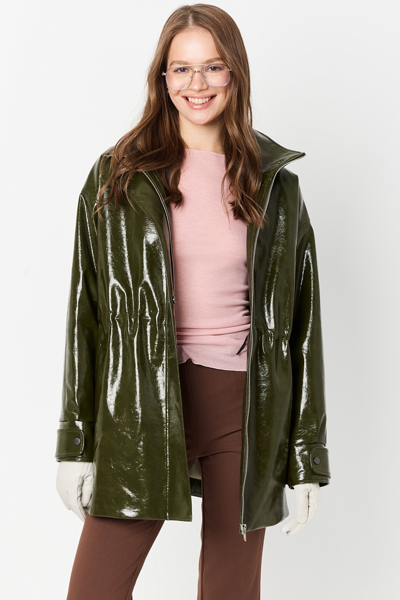 Парка из лакированной кожи утепленная