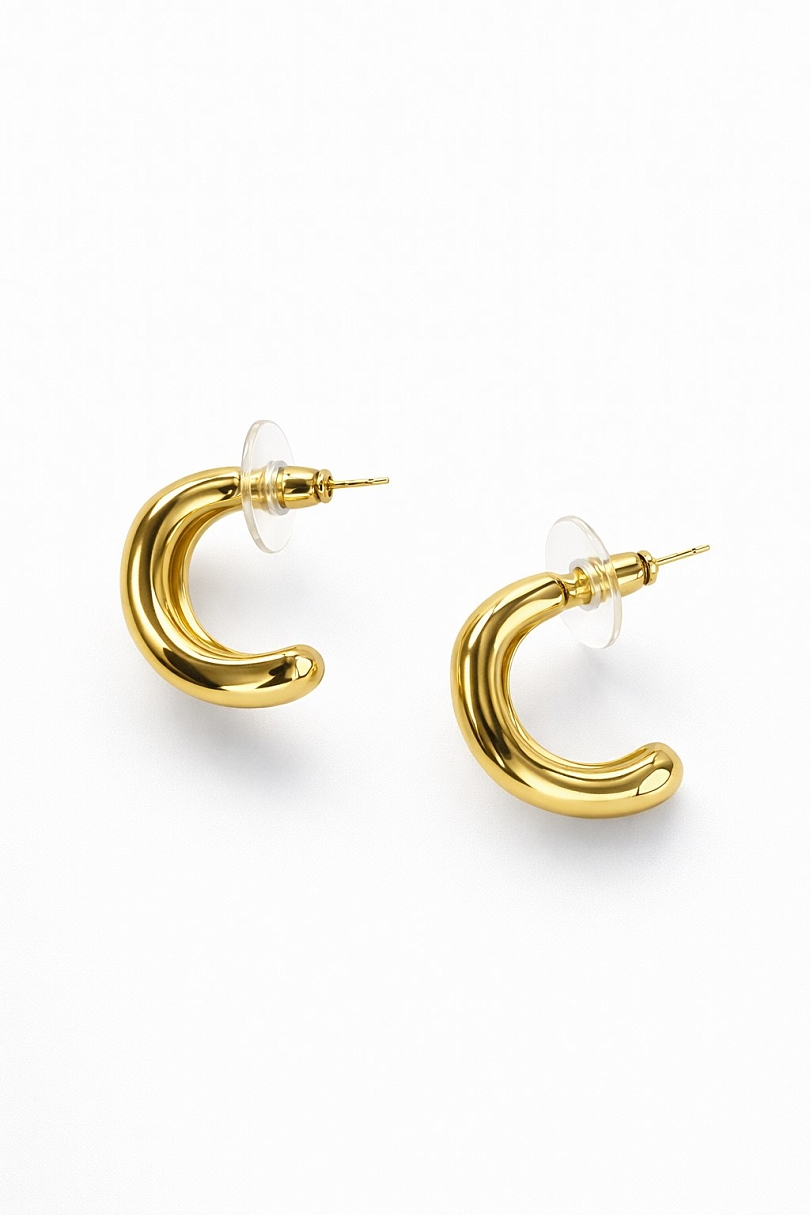 Серьги объемные изогнутые, золото