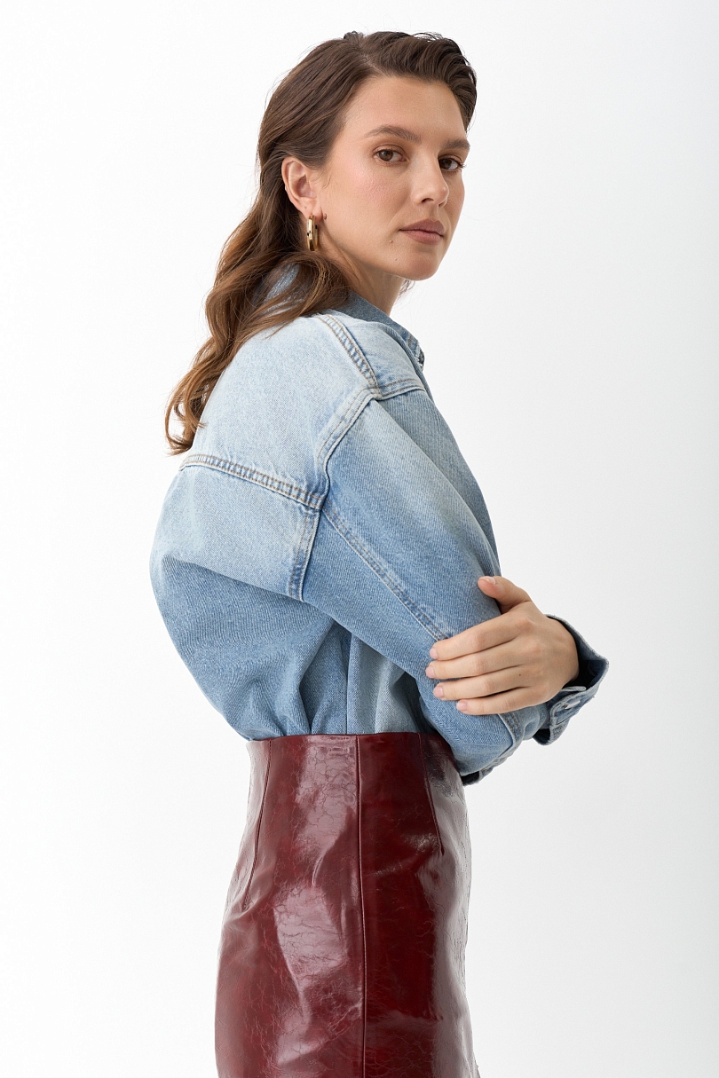 Юбка миди из лакированной экокожи