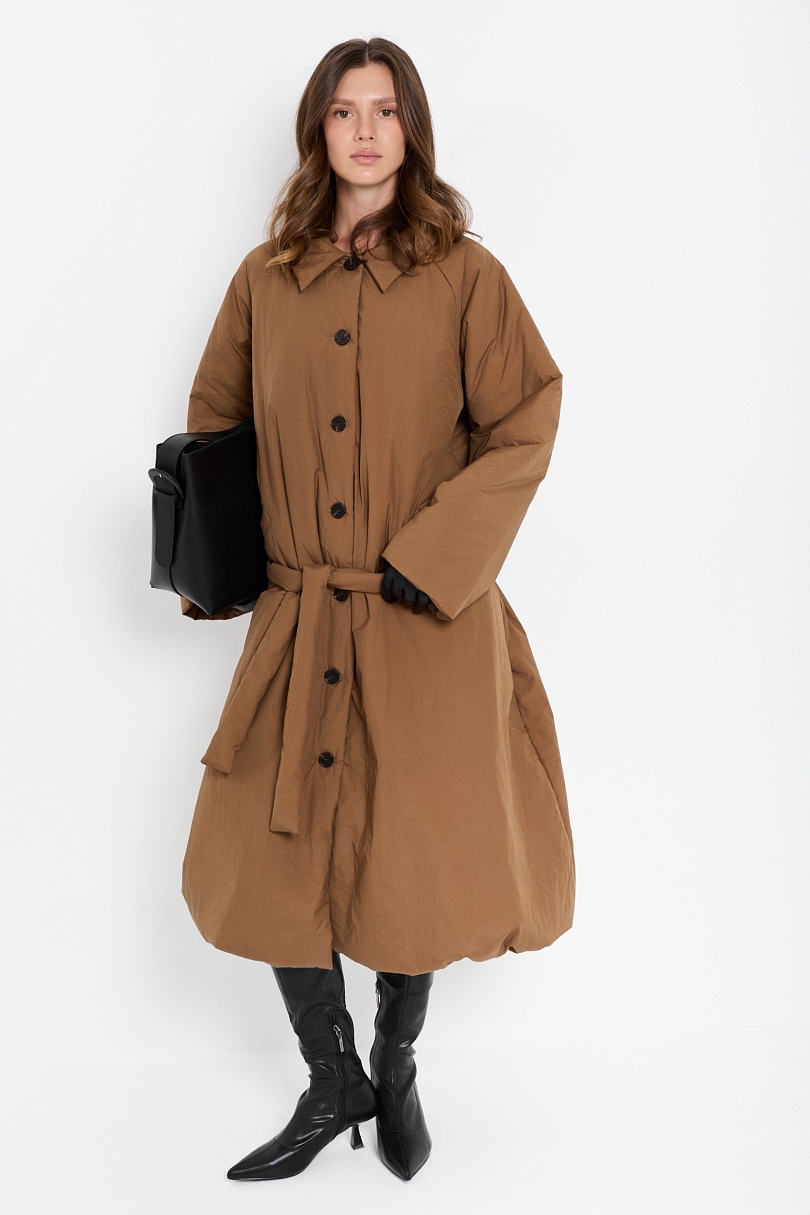 Тренч утепленный макси длины 