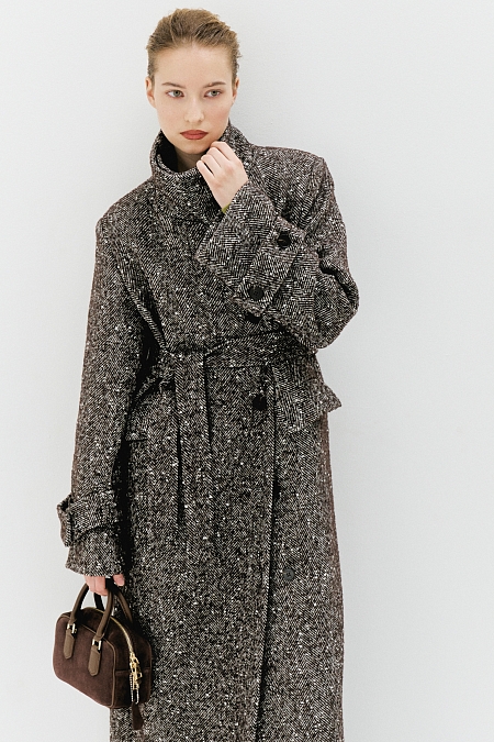 Пальто с высоким воротником макси длины