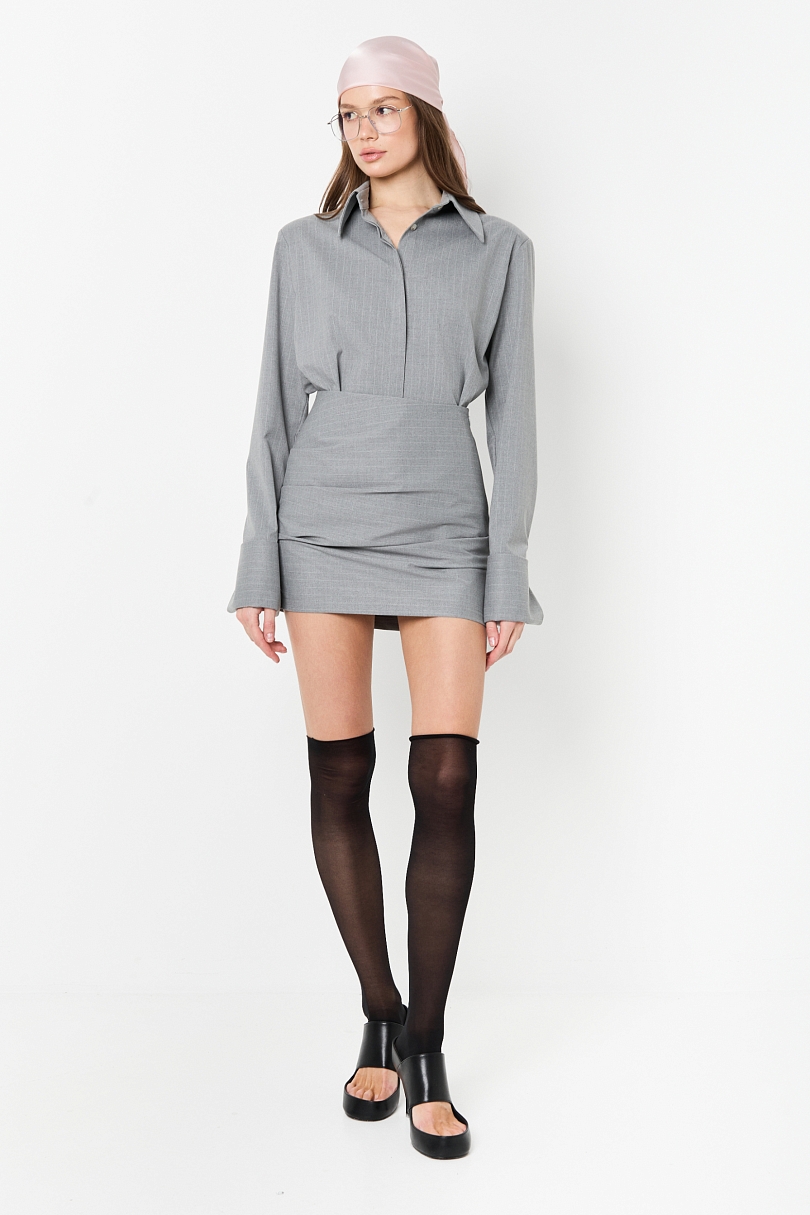 Комплект рубашка и юбка со сборкой в полоску 