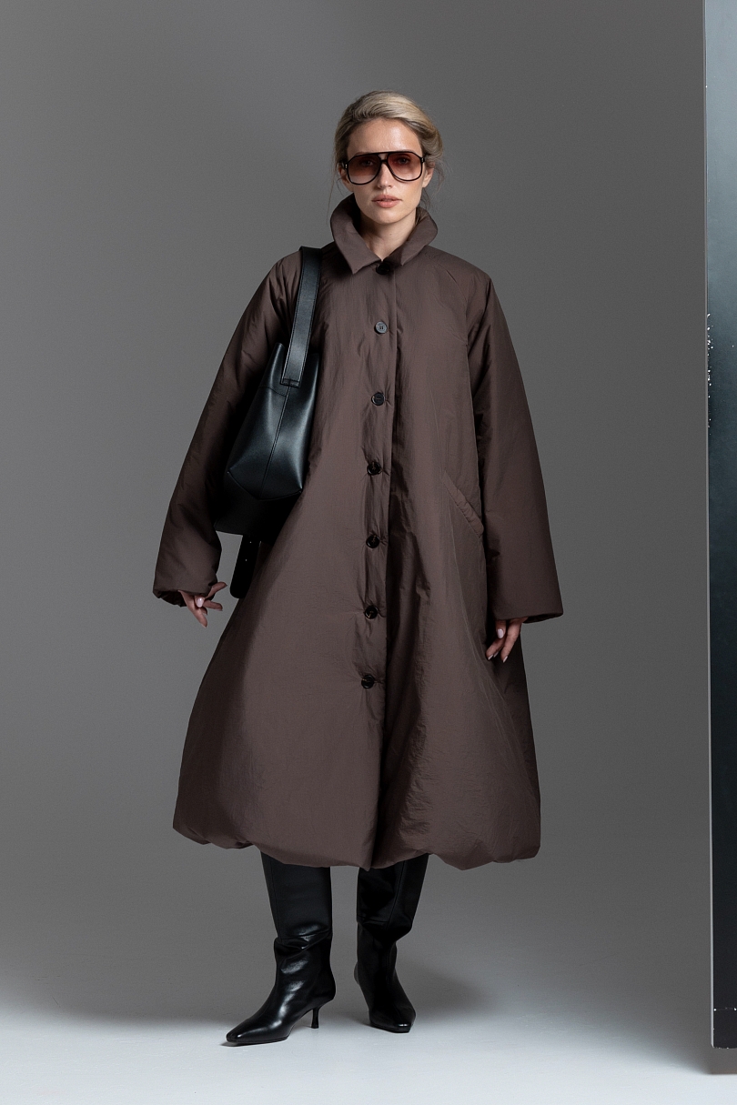 Тренч утепленный макси длины 