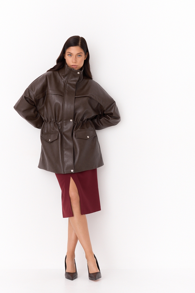 Парка из зернистой экокожи утепленная