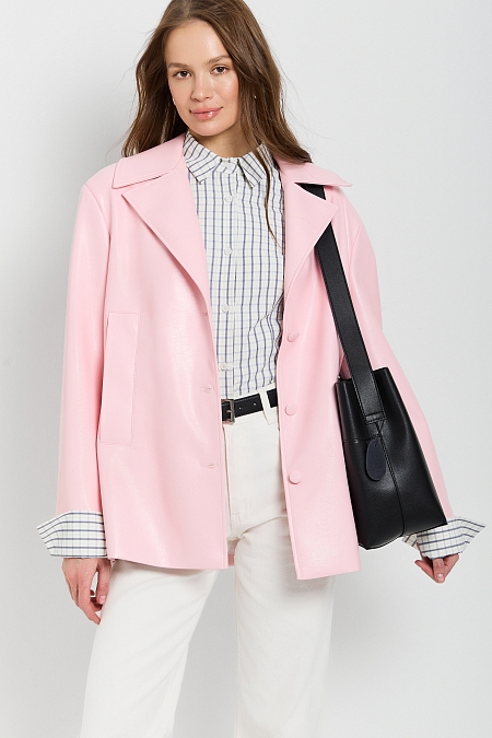 Жакет удлиненный из экокожи