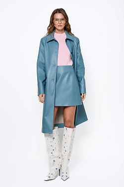 Тренч удлиненный из экокожи с эффектом тиснения