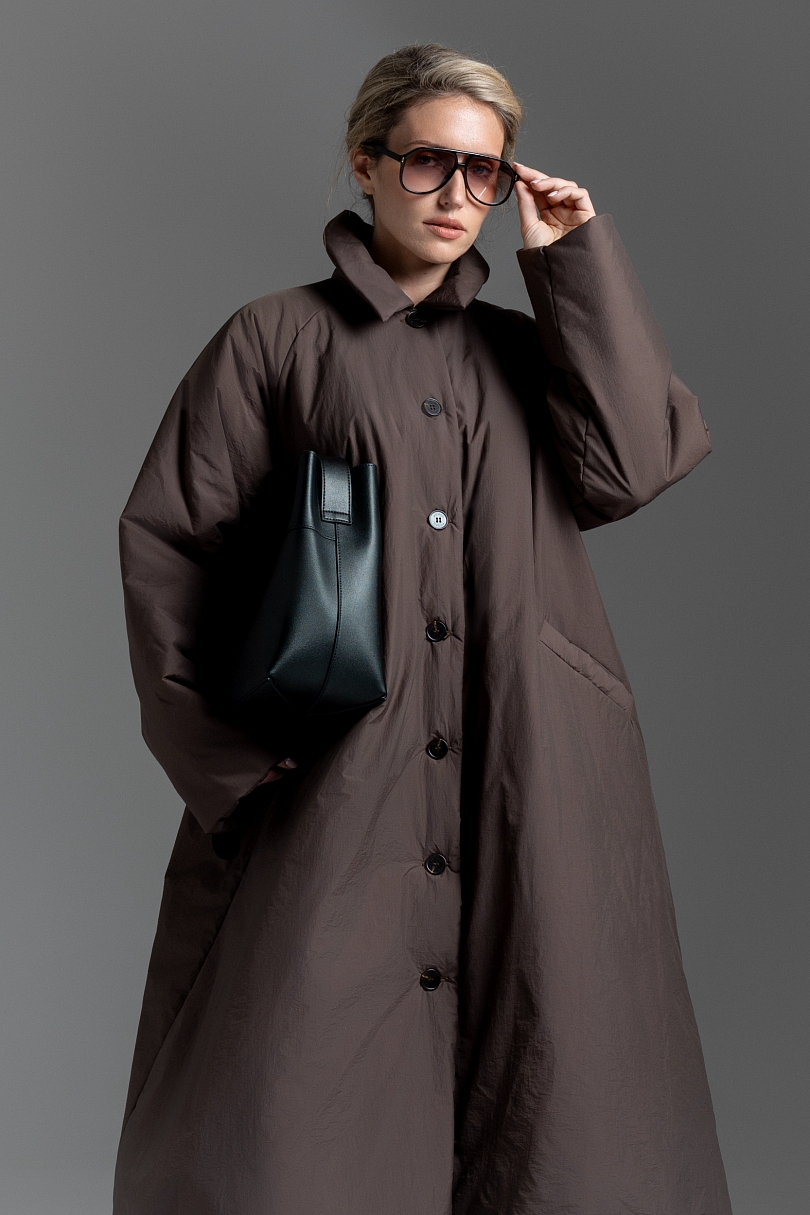 Тренч утепленный макси длины 