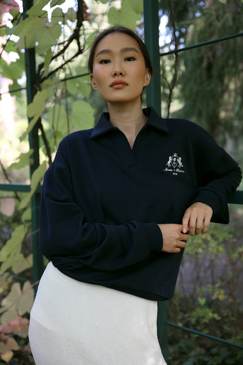 Свитшот-поло из хлопка с вышивкой