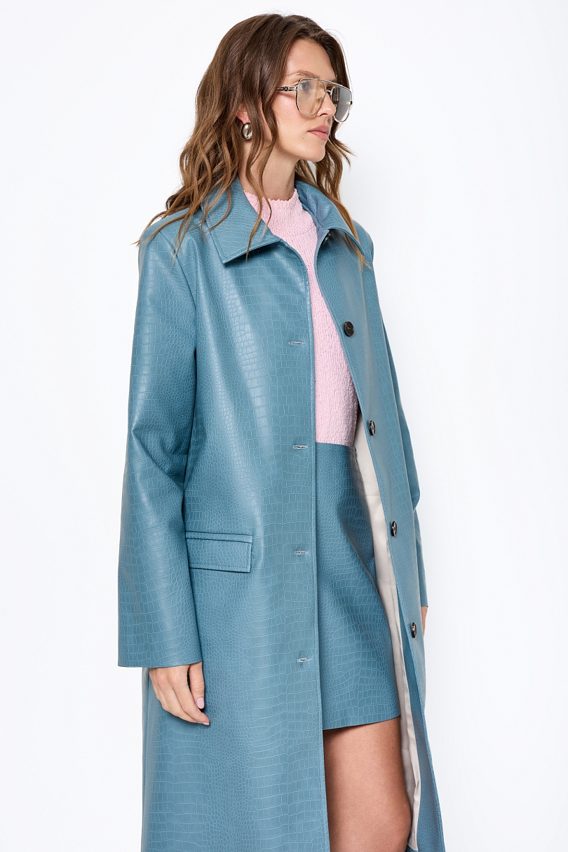 Тренч удлиненный из экокожи с эффектом тиснения