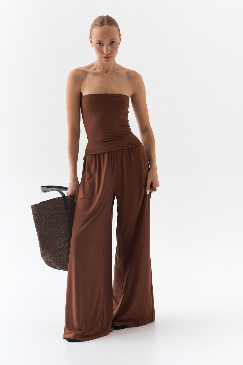 Топ-бандо удлиненный из ткани с велюр эффектом