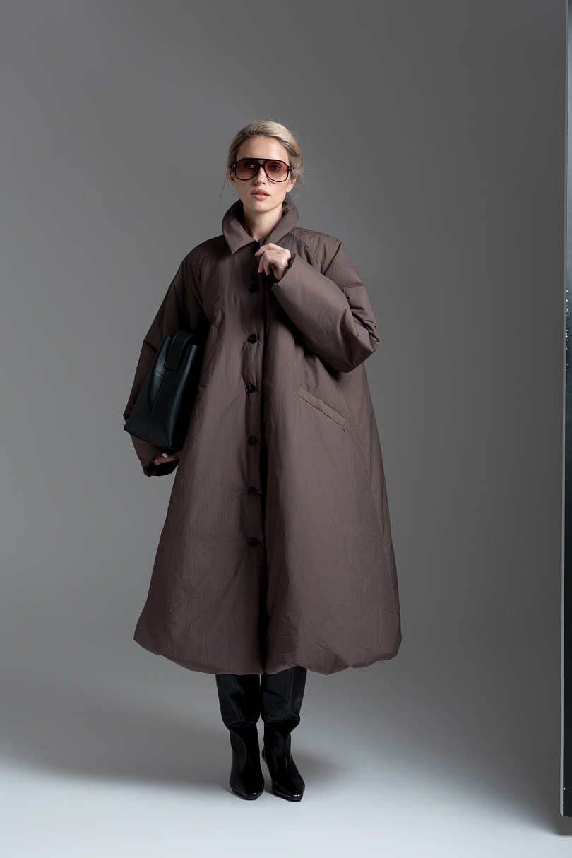 Тренч утепленный макси длины 