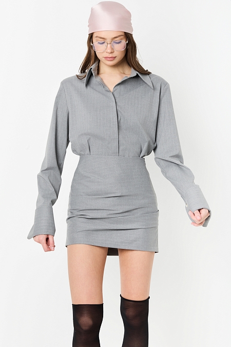 Комплект рубашка и юбка со сборкой в полоску 