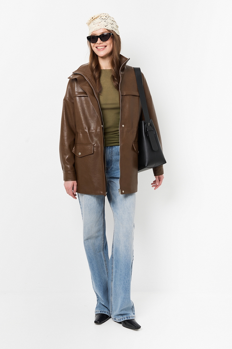 Парка из зернистой экокожи утепленная