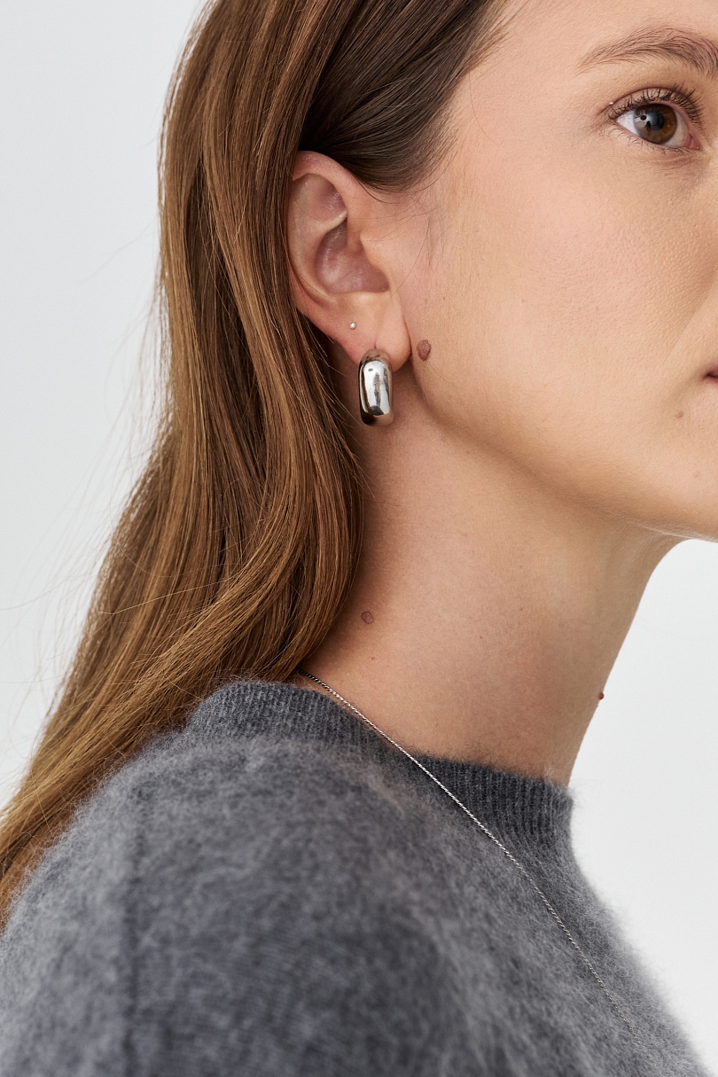 Серьги объемные изогнутые, серебро