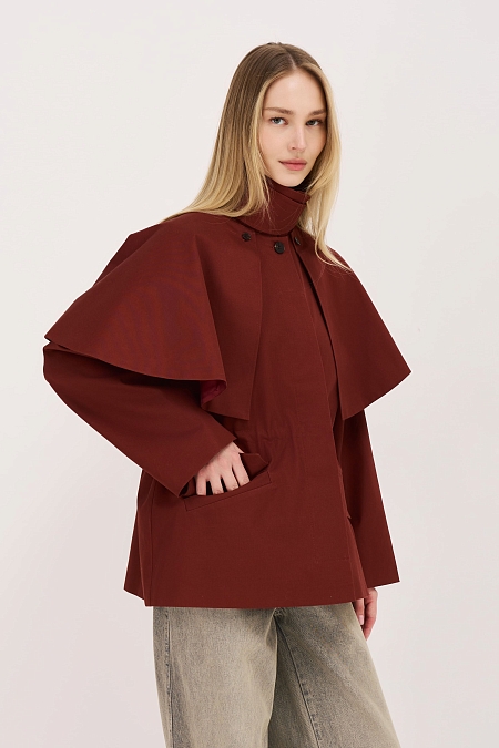 Тренч со съемным кейпом из хлопка с пропиткой