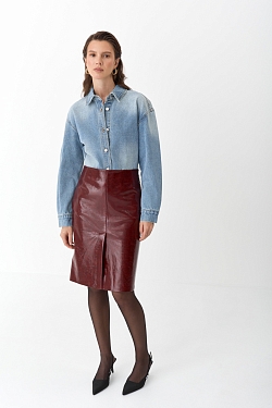 Юбка миди из лакированной экокожи