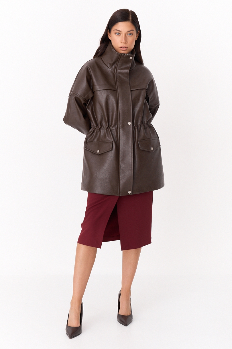 Парка из зернистой экокожи утепленная