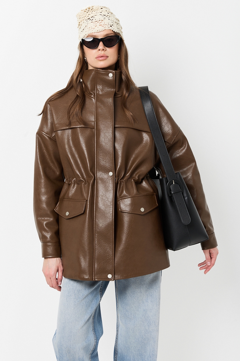 Парка из зернистой экокожи утепленная